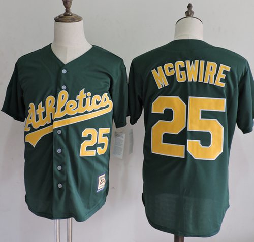 Mitchell And Ness Athletics #25 Mark McGwire Green Throwback Stitched MLB Jersey - Click Image to Close
